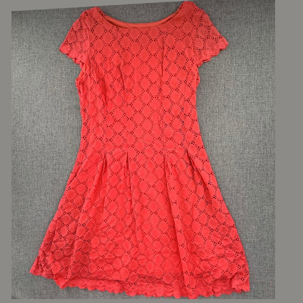 RN Studio by RONNI NICOLE Fit & Flare‎ Dress Coral 12 Cap Sleeves Lace Pleated